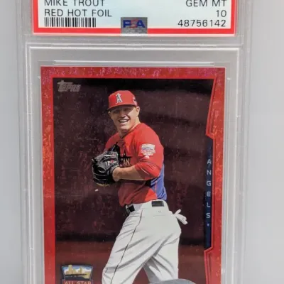 Sale Photo Thumbnail #38: 2014 Topps Update Mike Trout Red Hot Foil baseball card #US54, PSA graded Gem Mint 10.