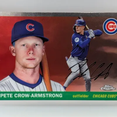 Sale Photo Thumbnail #438: 2024 Topps Chrome Pete Crow-Armstrong Chicago Cubs baseball card in raw condition.