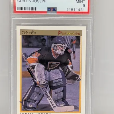 Sale Photo Thumbnail #137: 1990 O-Pee-Chee Premier Curtis Joseph rookie hockey card #51, graded PSA Mint 9.