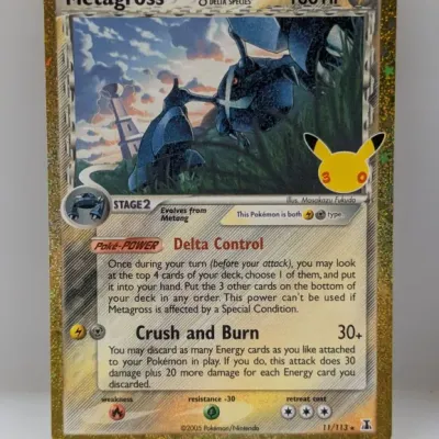 Sale Photo Thumbnail #765: Pokémon Celebrations 25th Anniversary Metagross Delta Species 11/113 holofoil card.