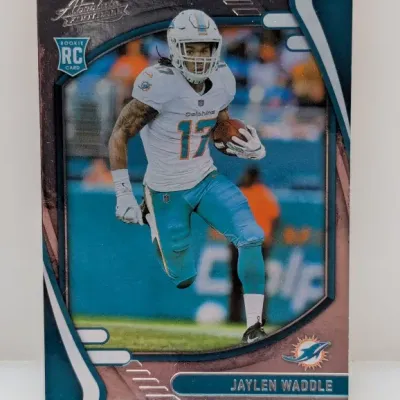 Sale Photo Thumbnail #560: 2021 Panini Absolute Football Jaylen Waddle Miami Dolphins rookie card.