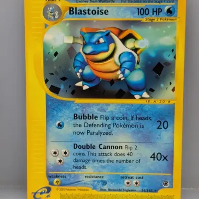 Sale Photo Thumbnail #328: Blastoise 36/165 Pokémon trading card from the 2002 Expedition Base Set in near-mint condition.