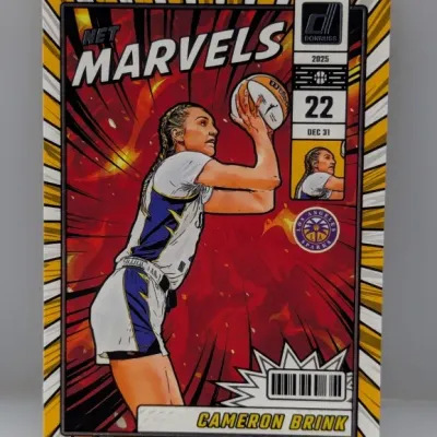 Sale Photo Thumbnail #766: 2024-25 Donruss Net Marvels Cameron Brink trading card featuring a comic-book style illustration of the Los Angeles Sparks player.