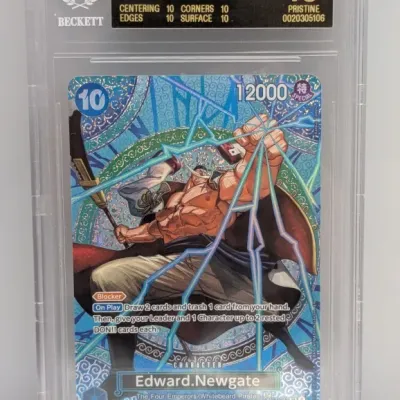 Sale Photo Thumbnail #20: BGS 10 Pristine graded 2026 One Piece Adventures on Kami's Island Edward Newgate SP card #OP13042 with subgrades.