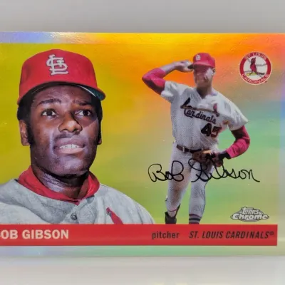 Sale Photo Thumbnail #263: Topps Chrome Bob Gibson St. Louis Cardinals reflective baseball card in excellent condition.