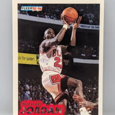 Sale Photo Thumbnail #475: 1993-94 Fleer Michael Jordan basketball trading card #28 in good condition.