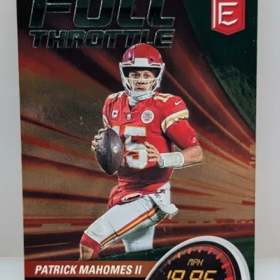 Sale Photo Thumbnail #538: Donruss Elite Patrick Mahomes II Full Throttle insert trading card featuring the Kansas City Chiefs quarterback.