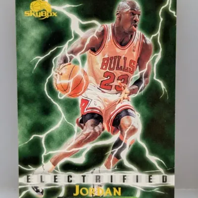 Sale Photo Thumbnail #209: 1997–98 SkyBox Z-Force "Electrified" Michael Jordan insert trading card #3 featuring a lightning graphic design.