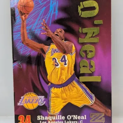 Sale Photo Thumbnail #353: 1996-97 Z-Force Shaquille O'Neal Los Angeles Lakers basketball trading card #34 in good condition.