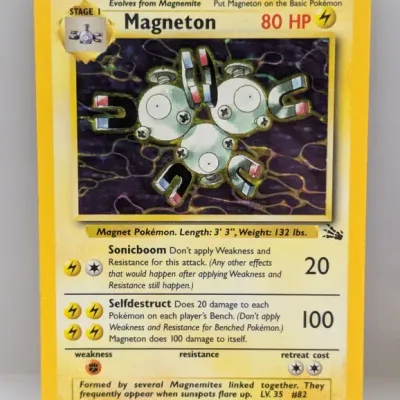 Sale Photo Thumbnail #789: 1999 Pokémon Fossil set holo Magneton trading card, number 11/62, illustrated by Ken Sugimori.