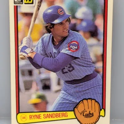 Sale Photo Thumbnail #889: 1983 Donruss Ryne Sandberg Chicago Cubs rookie baseball card #277 in good condition.