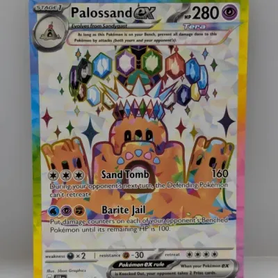 Sale Photo Thumbnail #783: Palossand ex 221/191 Ultra Rare Pokémon trading card from the 2024 Surging Sparks expansion, featuring holographic Tera artwork.