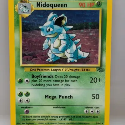 Sale Photo Thumbnail #786: 1999 Pokémon Jungle Unlimited set Nidoqueen holofoil trading card, number 7/64, illustrated by Ken Sugimori.