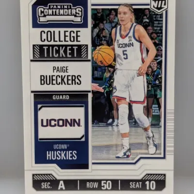 Sale Photo Thumbnail #754: Panini Contenders College Ticket Paige Bueckers UConn Huskies NIL basketball trading card in excellent condition.