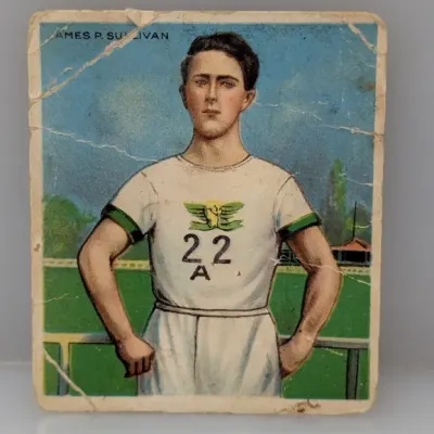 Sale Photo Thumbnail #325: Vintage early 20th-century tobacco athletic card featuring James P. Sullivan, displaying visible creasing and edge wear.