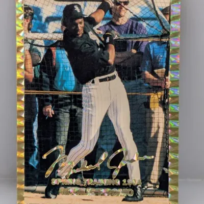 Sale Photo Thumbnail #307: 1994 Michael Jordan Spring Training Rookie Promo baseball card featuring a reflective holographic diamond border.