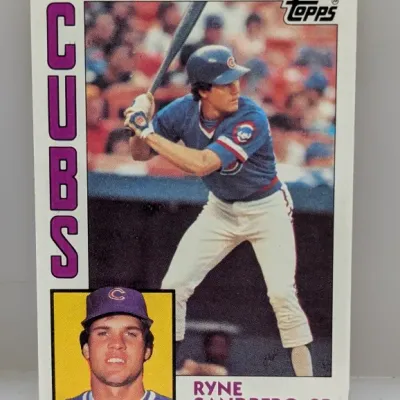 Sale Photo Thumbnail #593: 1983 Topps Ryne Sandberg Chicago Cubs baseball card (#83), featuring his rookie-era design.