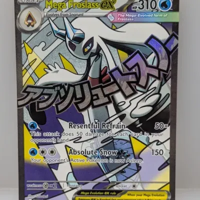 Sale Photo Thumbnail #615: Ultra rare Mega Froslass ex full-art Pokémon trading card, numbered 265/217.