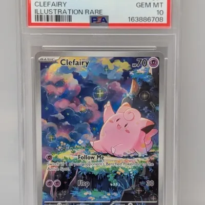 Sale Photo Thumbnail #196: PSA-graded 10 Gem Mint Clefairy Illustration Rare Pokémon card (#094) encapsulated in a protective slab.