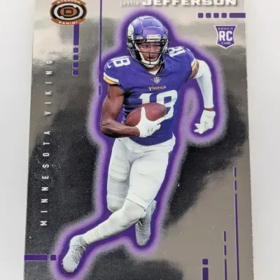 Sale Photo Thumbnail #570: 2020 Panini Donruss Optic Dynagon Justin Jefferson rookie card in the Minnesota Vikings home uniform.