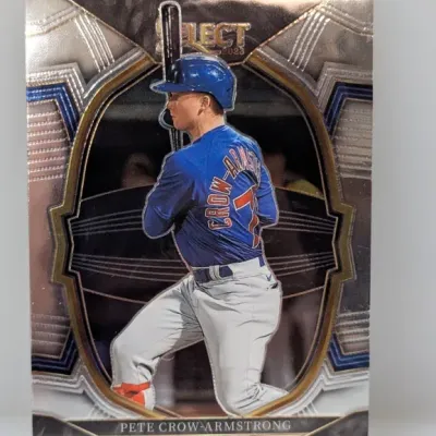 Sale Photo Thumbnail #468: 2023 Panini Select Pete Crow-Armstrong baseball trading card featuring metallic silver borders and die-cut frame styling.