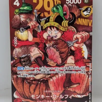 Sale Photo Thumbnail #324: One Piece Card Game promo card featuring Monkey D. Luffy, celebrating the 29th anniversary, card number P-159.