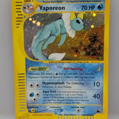 Sale Photo Thumbnail #24: Vaporeon holographic Pokémon card from the 2003 Skyridge expansion set (H31/H32), illustrated by Naoyo Kimura.