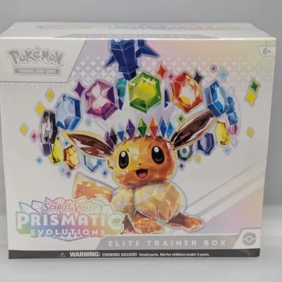 Sale Photo Thumbnail #164: Sealed Pokémon Trading Card Game Scarlet & Violet Prismatic Evolutions Elite Trainer Box featuring Eevee artwork.