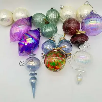 Assorted Glass Christmas Ornaments Iridescent Mercury Glass & Handblown Designs