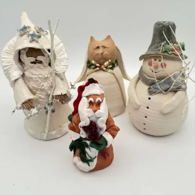 Vintage Charis Marilyn Studio Pottery Christmas Figurines Santa Snowman Cat