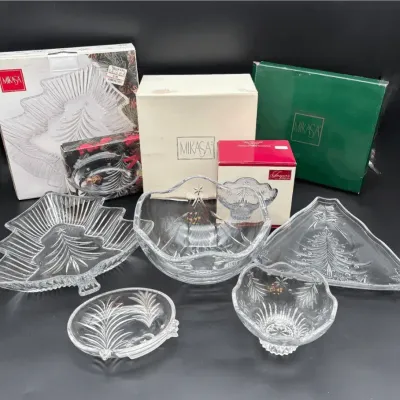 Mikasa Celebrations Christmas Glass Bowls Starry Night Tree Platters