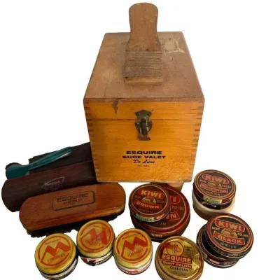 Esquire Shoe Valet Wooden Box Kiwi Meltonian National Shoe Polish Kit