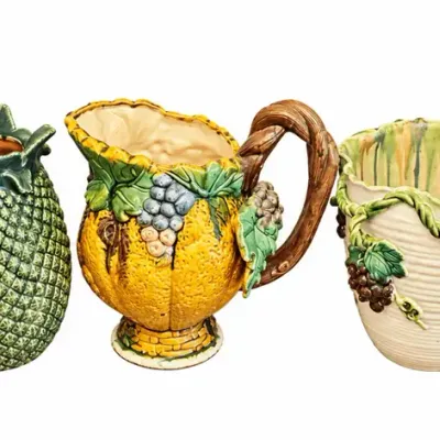 Majolica Style Tuscan Fruit Ceramic Planter Pitcher Vase Collection