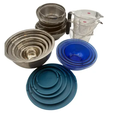 Viking Stainless Bowls, Pyrex Glass Bowls, OXO Measuring Cups