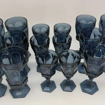 Indiana Glass, Colony Whitehall Riviera Blue Footed Tumblers & Goblets
