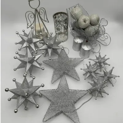 Silver Christmas Decor Wire Sleigh Glitter Moravian Stars Angel Candle Holder