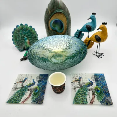 Peacock Home Decor Glass Bowl Vase Coasters Figurine