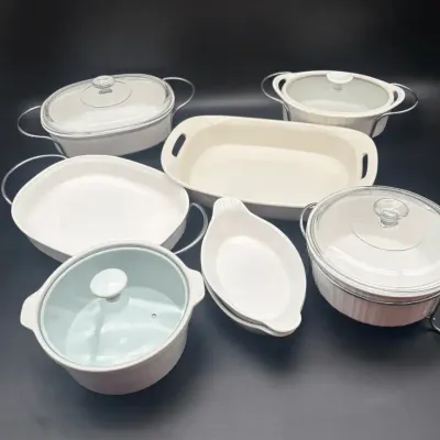 CorningWare French White, Etch, Anchor Hocking, Casserole Bakeware Set