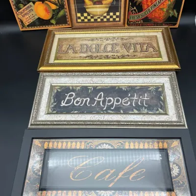 Framed Kitchen Wall Art Cafe Bon Appetit Fruit Plaques