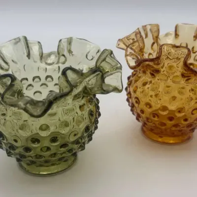 Fenton Art Glass, Hobnail Ruffled Rose Bowl Vases