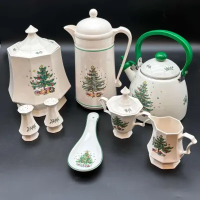 Nikko Christmastime Classic Collection Whistling Tea Kettle Thermal Carafe Cookie Jar