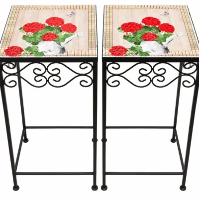 Zaer Ltd Marisol Square 12x28 Iron Mosaic Plant Stands