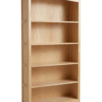 Solid Blonde Wood Tall Bookcase Decorative Side Panels Open Shelf Storage