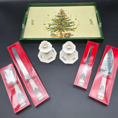 Nikko Christmastime Classic Collection Serving Tray Candlesticks Cheese Knife Flatware