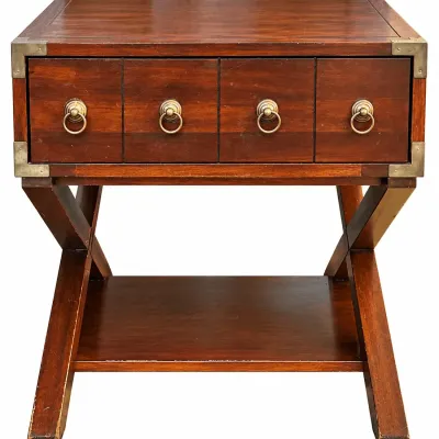 Campaign Style Wooden End Table Accent Side Table
