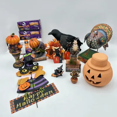Jim Shore Halloween Turkey Figurines Craven Pottery Terracotta Jack-O-Lantern Sylvania Lights