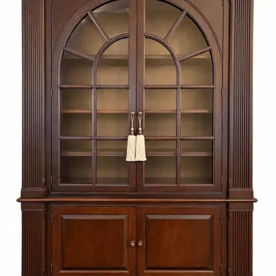 Vintage Dark Wood Arched Glass Door Display Cabinet Armoire Hutch Bookcase 