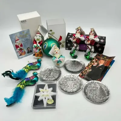 Christopher Radko Blown Glass Christmas Ornaments Wendall August Forge Plates