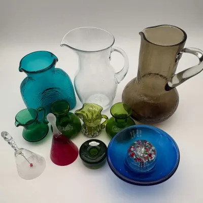 Blenko Handcraft Glass, Art Glass Pitchers, Bells & Collectibles
