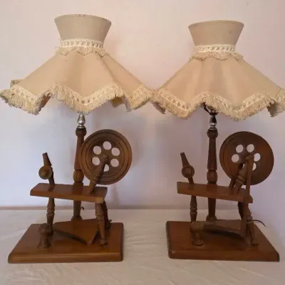 Vintage Spinning Wheel Lamps
